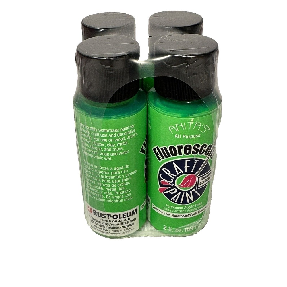 ANITAS ACRYLIC PAINT 4 pack ALL PURPOSE‎ craft paint COLOR GREEN FLUORESCENT